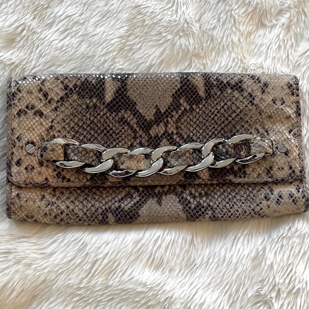 Michael Kors Snake Print Clutch with Silver Chain